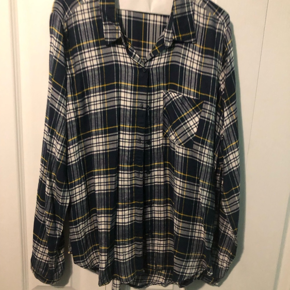 Eddie Bauer Navy and Yellow Plaid Shirt